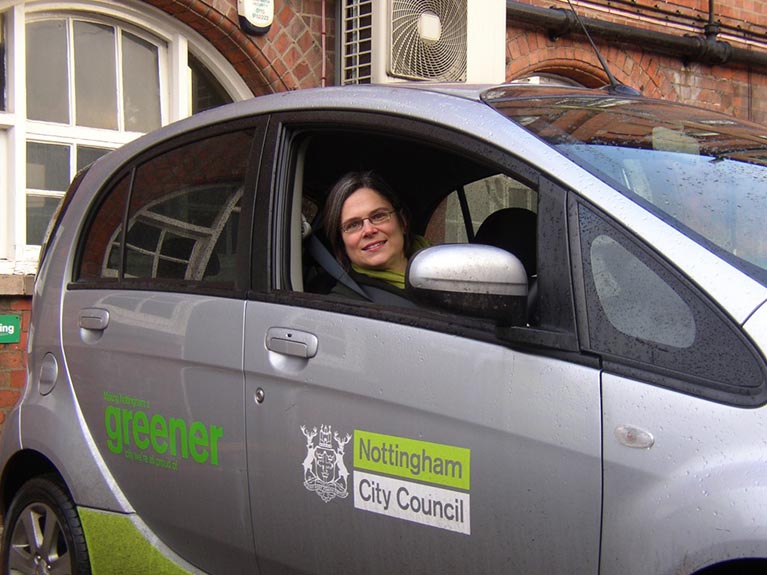 Councillor Jane Urquhart in an electric car